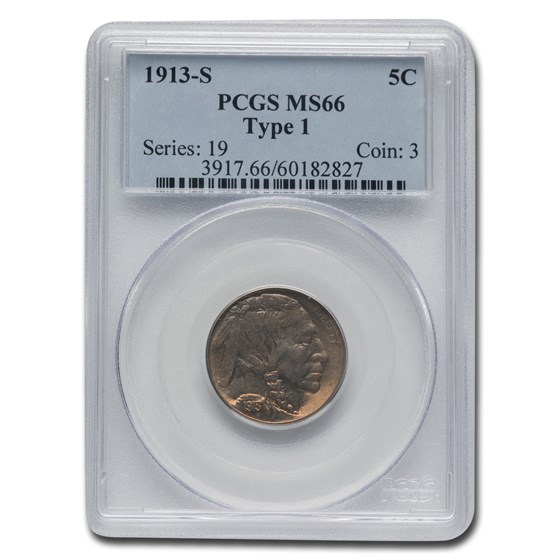 1913-S Buffalo Nickel Type-I MS-66 PCGS 1913-S Buffalo Nickel Type-I MS-66 PCGS
